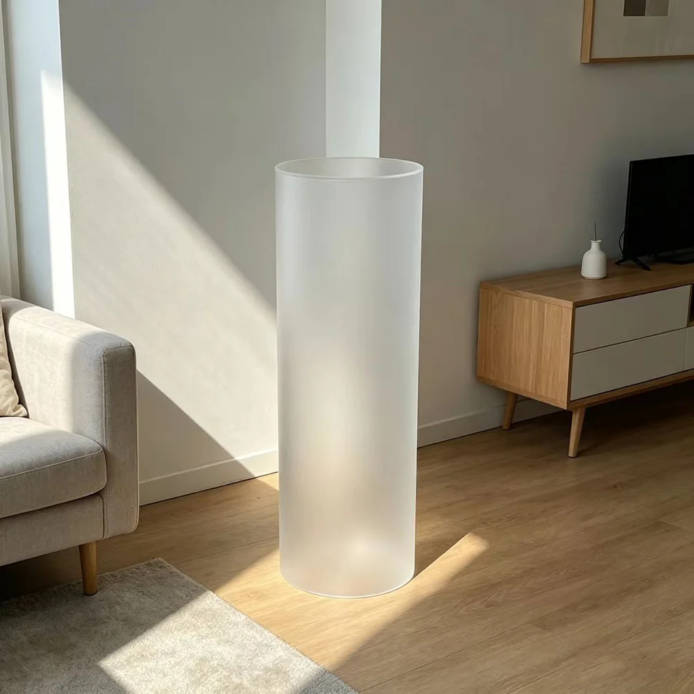 New design simple matte acrylic cylindrical flower stand polished transparent acrylic bedroom display column