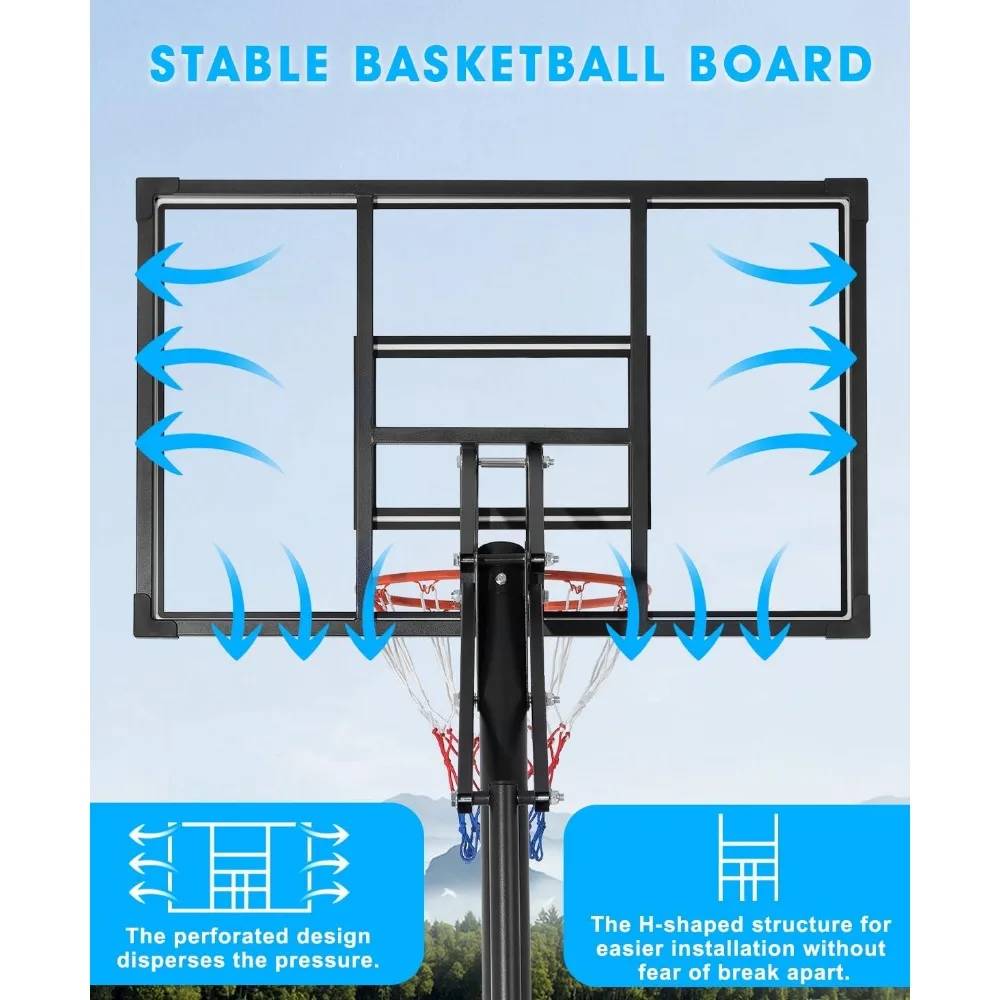 Cesta de basquete portátil ao ar livre, cesta de basquete ajustável de 6,9 pés/10 pés para crianças e adultos ao ar livre/interno, com ba resistente de PE