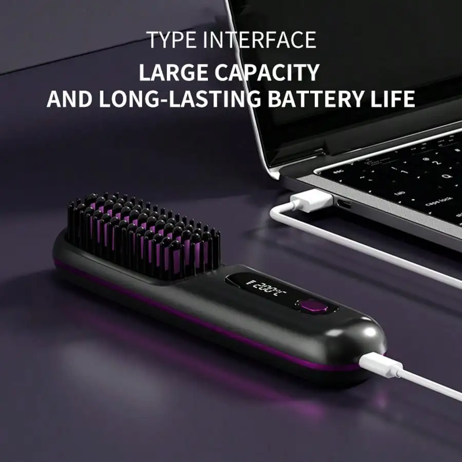 Cordless Hair Straightener, Portable Negative Ion Hot Comb, USB Charging, Fast Heating 3 Temperature Settings, Anti-Scalding - view 5