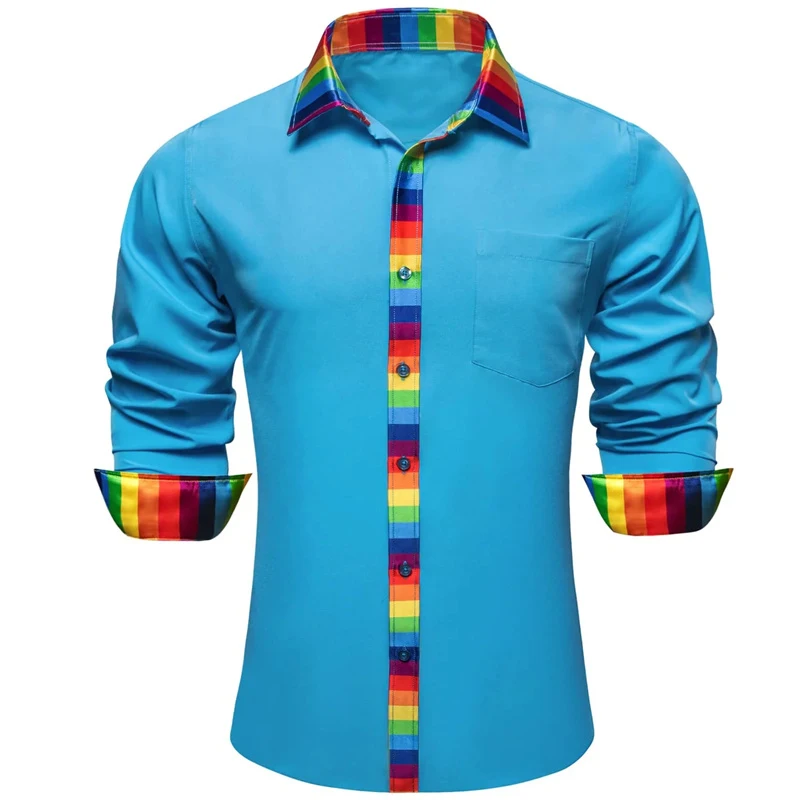 Men's new fashionable long sleeved men's casual single breasted shirt retro geometric clothing