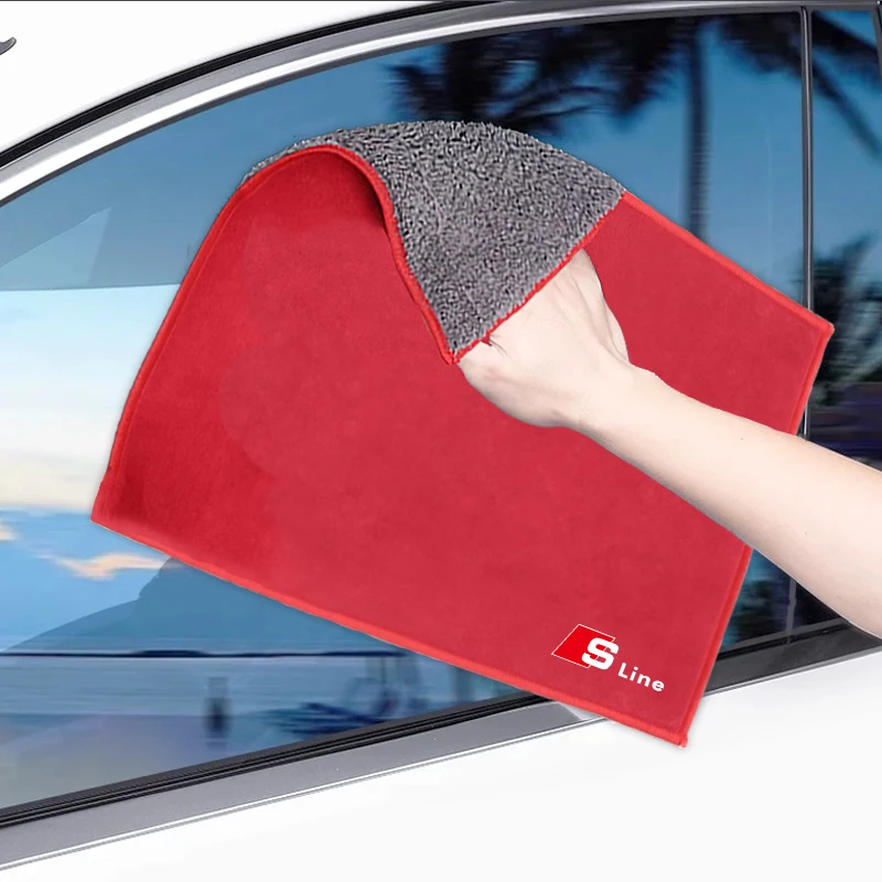 1Pcs Suede Fleece Microfiber Towel Car Styling Cleaning Rag Cloth For Audi Sline Q1 Q2 Q3 Q4 Q5 Q6 Q7 Q8 A1 A2 A3 A4 A5 A6 A7 A8