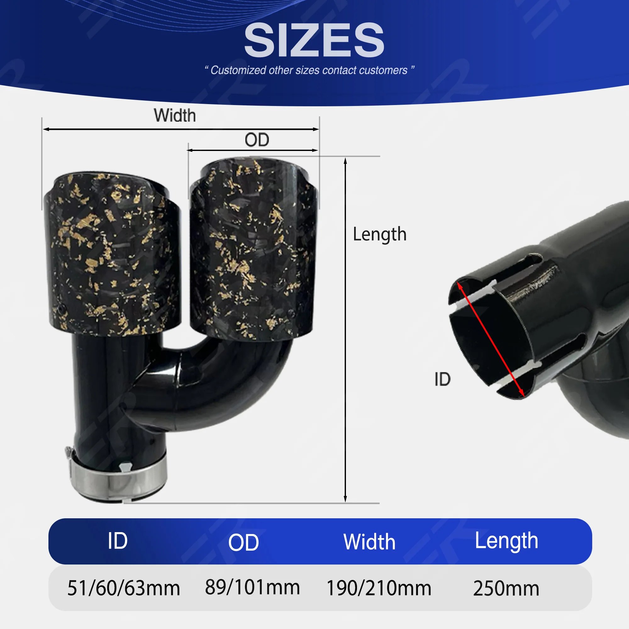 ER منفذ مزدوج العادم تلميح حقيقي لامع ألياف الكربون وعاء من الستانليس الأسود تعديل أنبوب كاتم صوت السيارات لتزيين السيارة #2