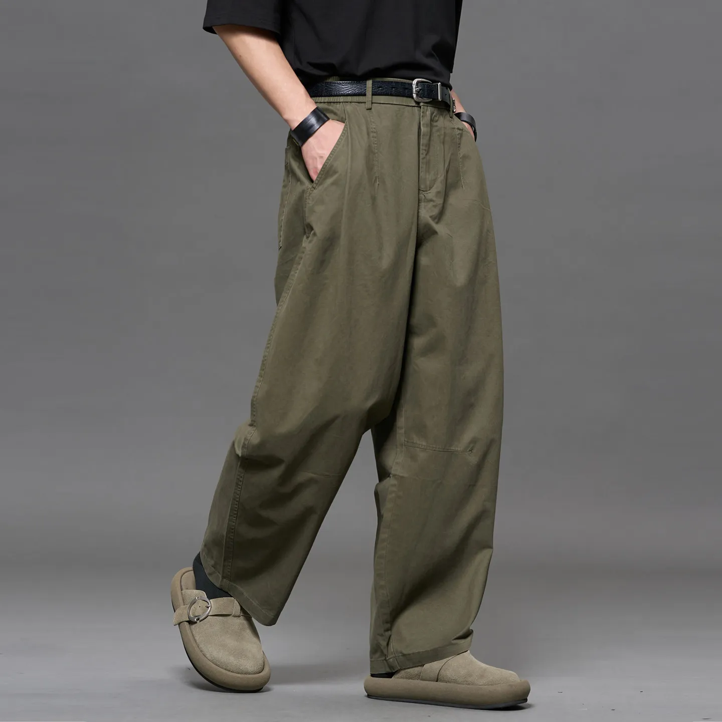 High Quality 2026 Spring and Summer Cotton Sense Tooling Japanese-Style Retro Matchet Pants Men's Loose Straight Wide Leg Pants