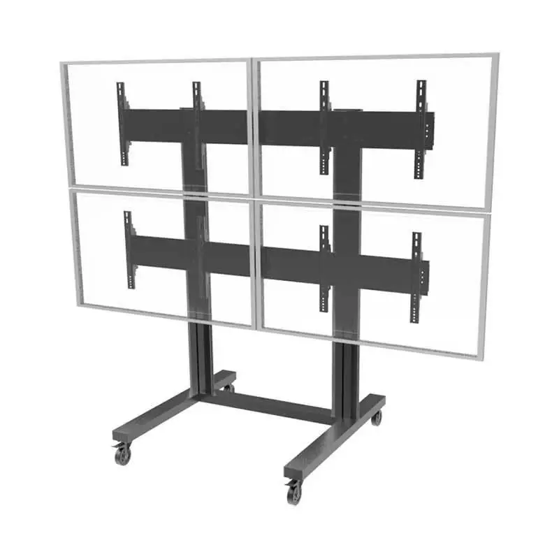 Four-screen TV Floor Cart Mobile Rolling Height Adjustable Steel VESA Bracket