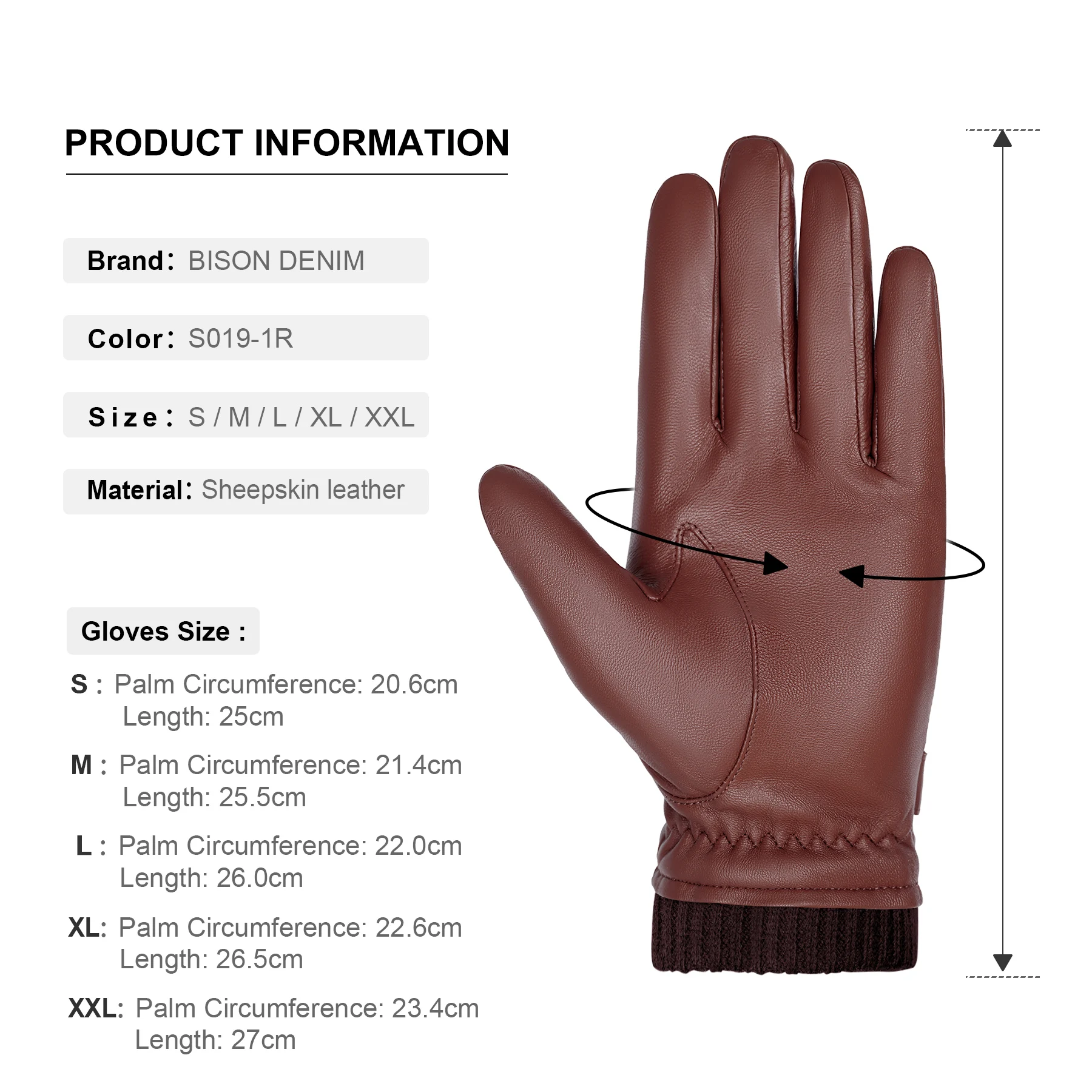 BISON DENIM Men's 100% Sheepskin Leather Gloves High Quality Cashmere Lined Touchscreen Full Finger Mittens Winter Warm Gloves