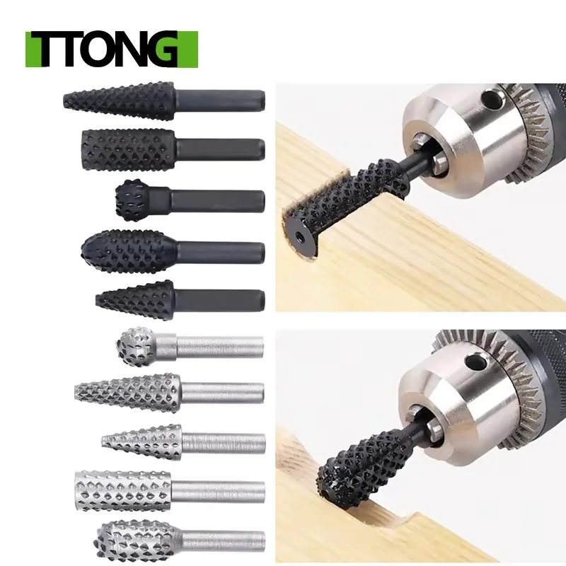 5pc Black Woodworking Wolf Tooth Stick Rotary File DIY Grinding Accessories Set Electric Grinding Head Tool