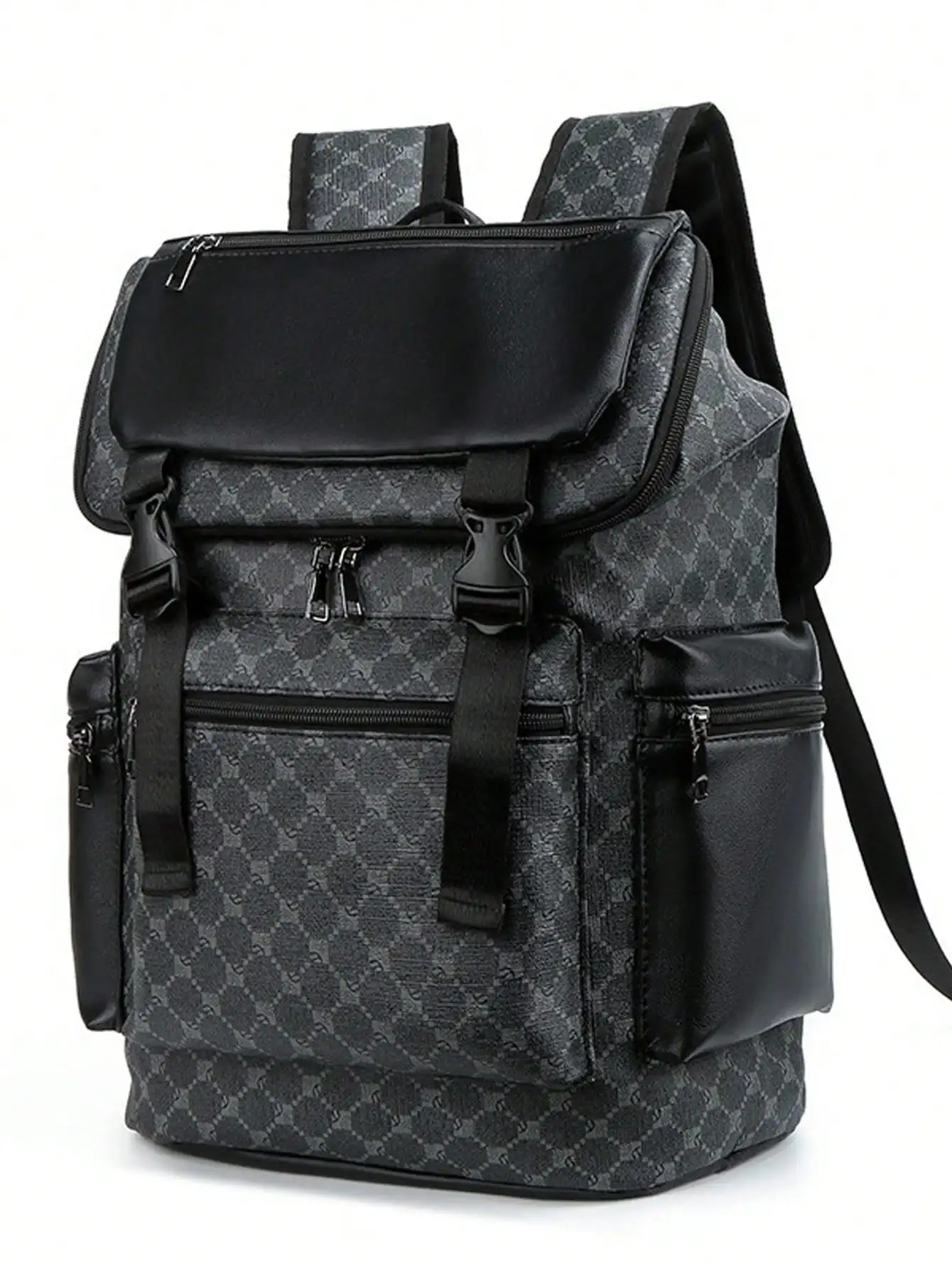 Trendy PU Printed Men's Backpack with Large Capacity for Travel and School, Waterproof Autumn College Bookbag for Laptop