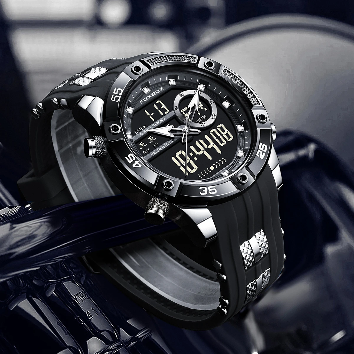 FOXBOX New Military Analog Digital Watches For Men Fashion Silicone Quartz Men's Watch Outdoor Sports Waterproof LED Watch Men