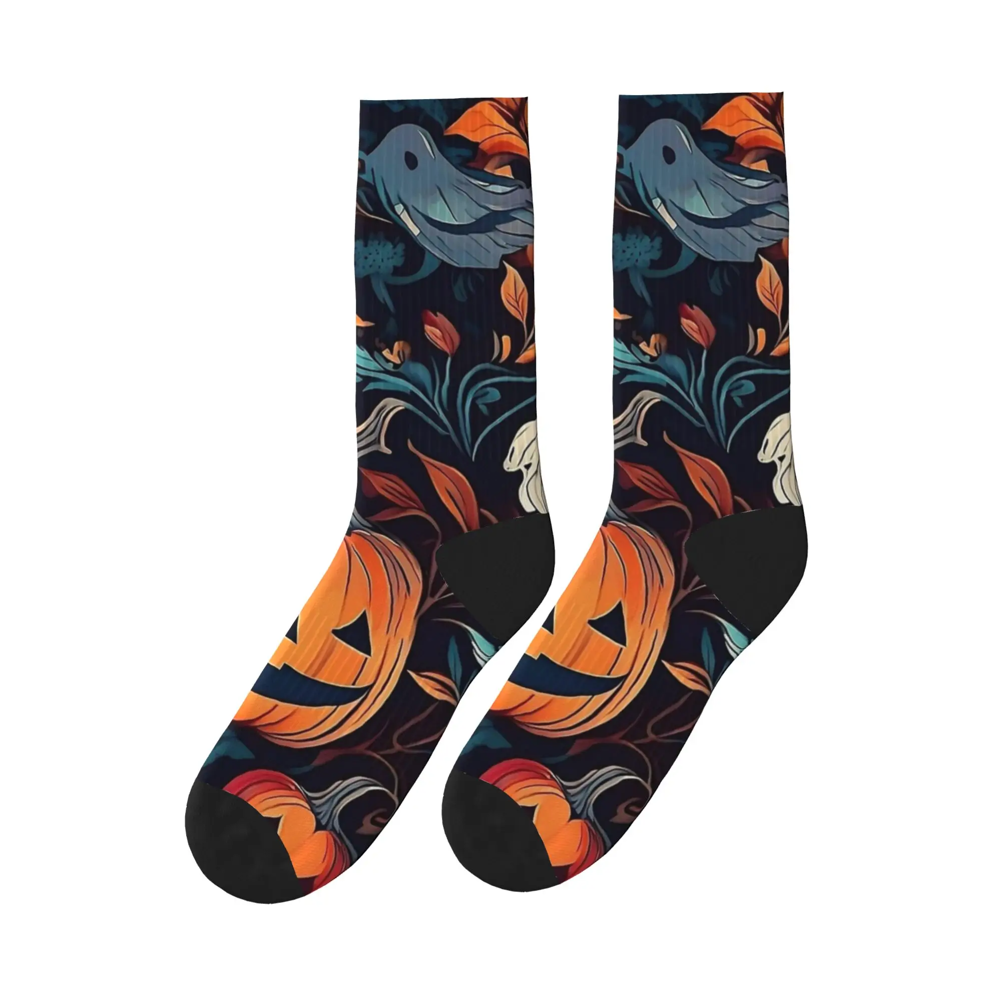 Happy Halloween Pumpkin And Cute Ghost Stockings  Design Trendy Socks Autumn Anti Skid Socks Men's Climbing Soft Socks