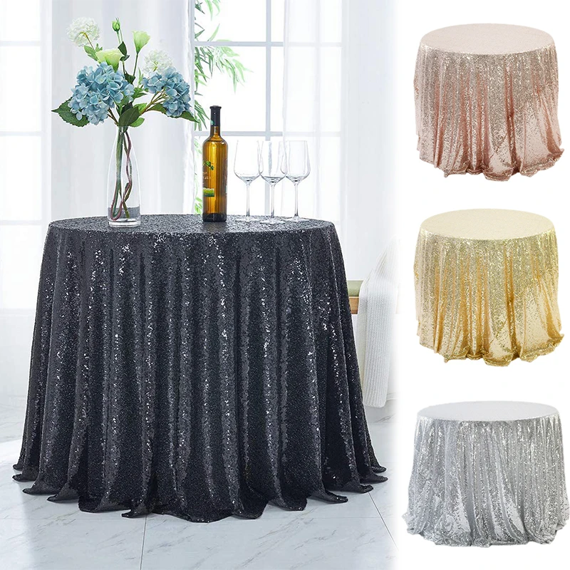 Round Sequin Tablecloth 60-130Cm Shiny Embroidered Sequins Table Cloth Glitter Table Cover For Wedding Birthday Party Decoration