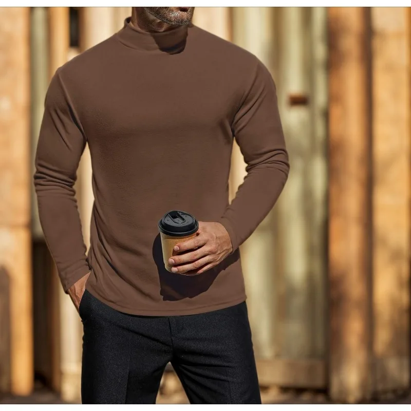 

2026 Men's T-shirt Long Sleeve Top High Elastic German Velvet Slim Fit Middle Neck Bottom Men's Top T-shirt