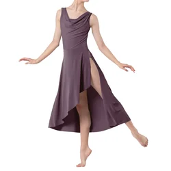 Modern Ballet Long Dress for Women Sleeveless Asymmetrical Skirt Hem Lyrical Ballerina dance Dress Stage performance costume