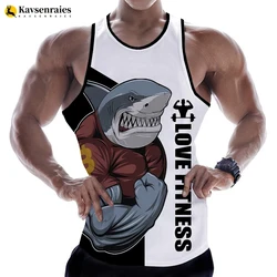 2023 New Fashion Animal Shark Love Fitness 3D Tank Tops Letter Print Tops Sleeveless Vest Harajuku Streetwear GYM T-shirt