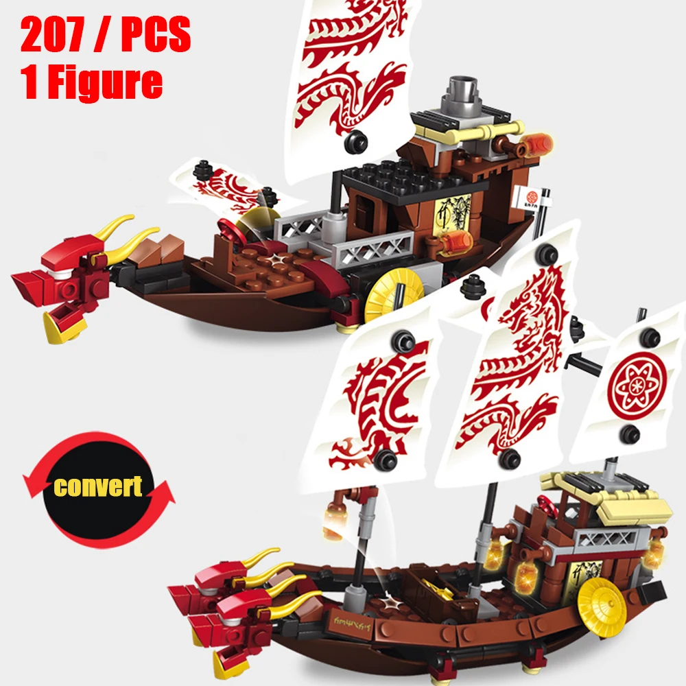 Ninja Kai Destiny Bounty Ship Ferry Dragon Boat Building Block Kit Classic Movie Model Bricks Set Children Educational Toys Gift