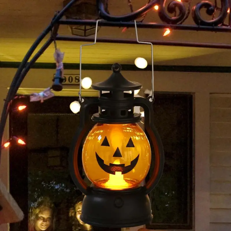 Halloween Hanging Pumpkin Lantern Light LED Ghost Lamp Candle Light Retro Small Oil Lamp Halloween Party Horror Home Decor Props