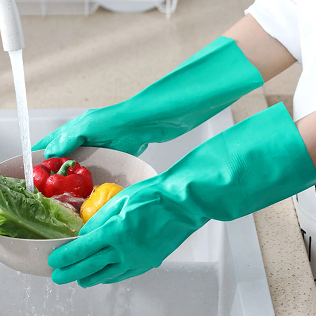 

1 Pair Dishwashing Rubber Gloves Oil Resistant Heavy Duty Cleaning Gloves For Kitchen Housework Waterproof Gardening Laundry Pet
