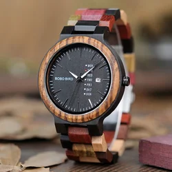 BOBO BIRD Colorful Wood Watches For Men Women Couple Watches Week Date Display Timepieces Ladies Clock Great Gift Dropshipping