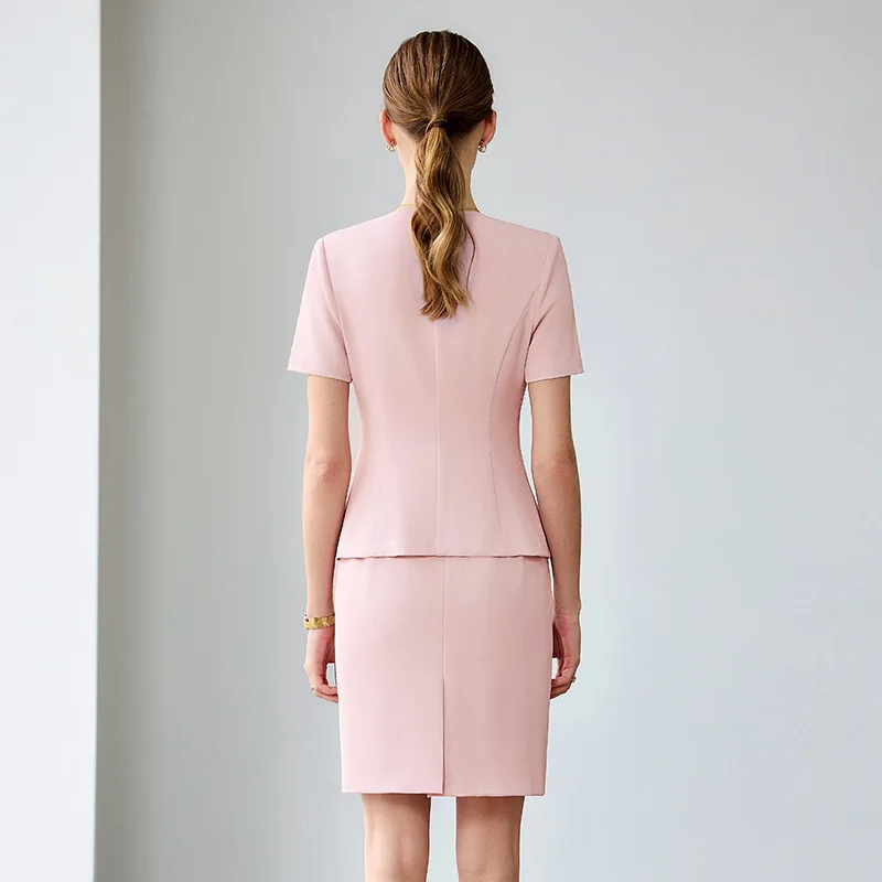 Profesional de manga corta para salón de belleza, empleado, recepción de Hotel, joyería, camarera, uniforme de trabajo, falda profesional para mujer S