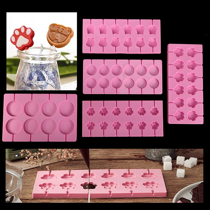 1Pc Silicone Lollipop Mold Set with 12pcs Lollipop Sucker Sticks Candy Mold Sucker Molds and Chocolate Hard Candy Mold