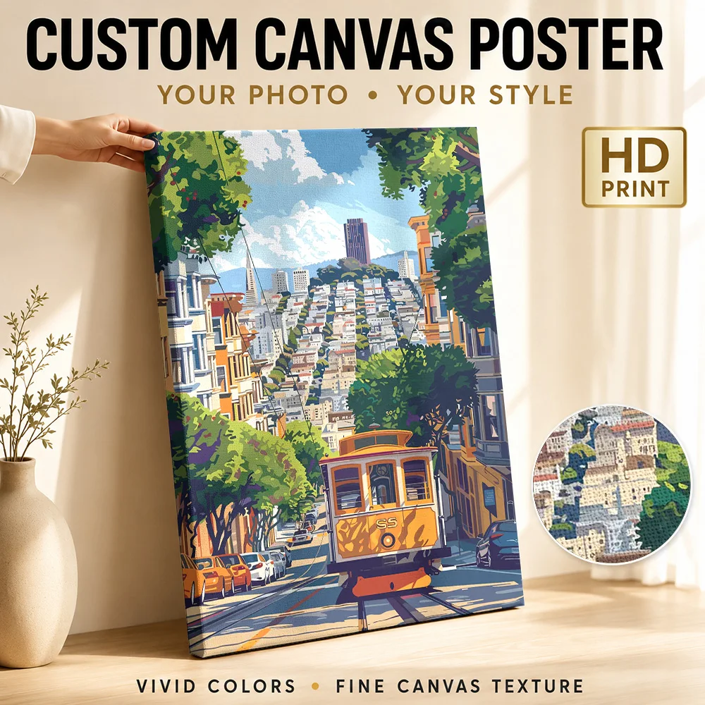 San Francisco Cable Car Canvas Print Poster Personalized Photo Retro Automotive Wall Paintings Decoration for Office Game Room