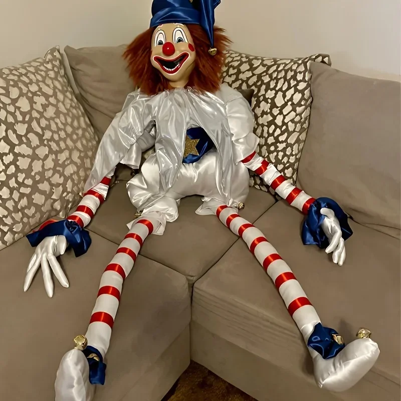 할로윈 소름 끼치는 파란색 모자 광대 인형 장식, 면 봉제 부드러운 장난감, 파티 거실 책상 소파 축제 장식, 장난 선물