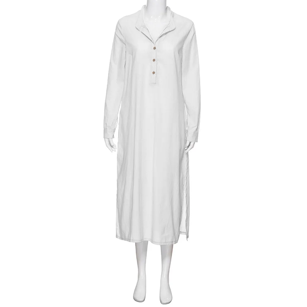 Women'S Kaftan Cotton White Dress Long Sleeve Plain Casaul Oversized Maxi Long Shirt Dresses Korean Style Clothes Elegant Dress