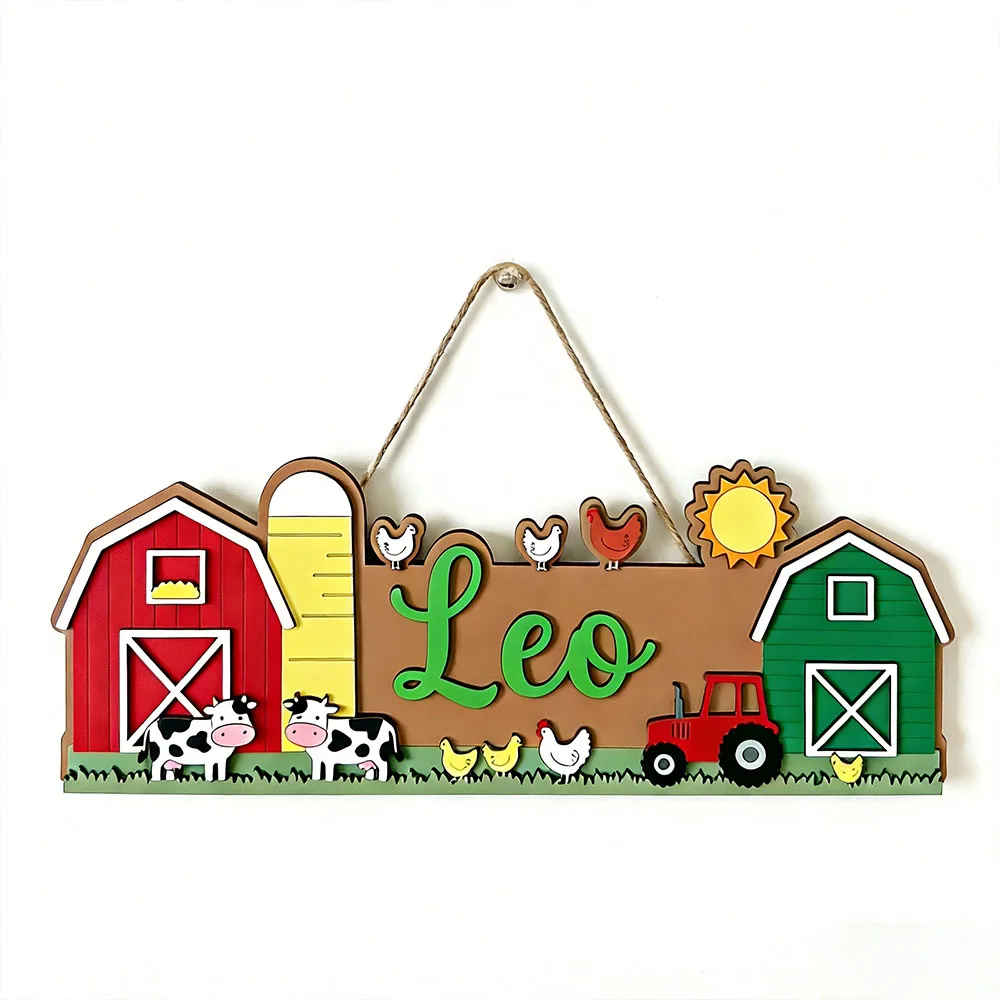 Personalized Farm Name Sign, Wooden Countryside Nursery Decor, Cute Barn & Cow Door Plaque, Unique Farm Lover Gift