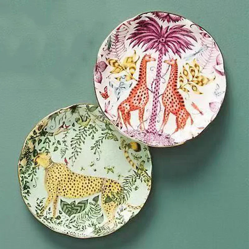 

American Jungle Style Ceramic Plate Creative Animal Colour Glaze Craft Western Steak Dinner Plates Dessert Dishes Tableware Dish