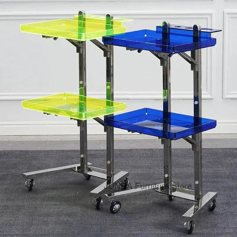 

Stainless Steel Salon Trolley Home Salon Furniture Foldable Acrylic Storage Shelf Multifunctional Nail Art Tool Cart with Wheels