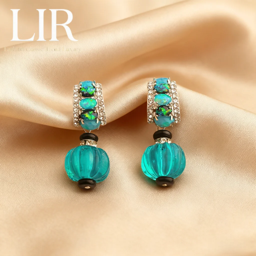 

LIR Новые женские серьги: 3D Опал Тыква Ретро | Сверкающий синий шарм Модный роскошный элегантный