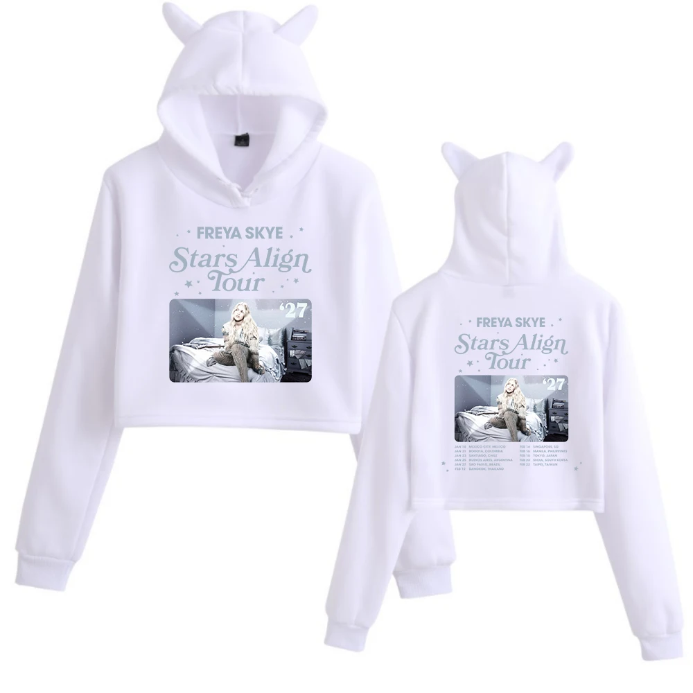 Freya Skye Stars Align Tour 2027 Crop Tops Cat Ears Long Sleeve Crop Tops Girls Fashion Hoodie