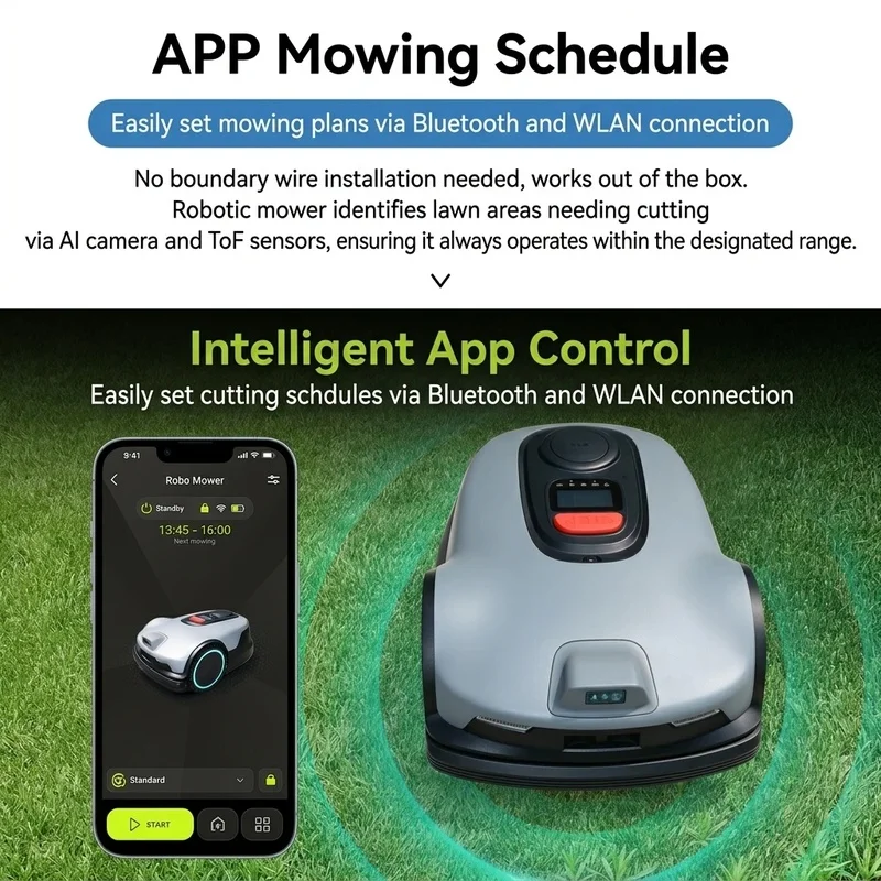 Self Propelled Lawn Mower Robotic Grass Cutter Rechargeable Sloped Terrian, Hotel Lawn, Public Park