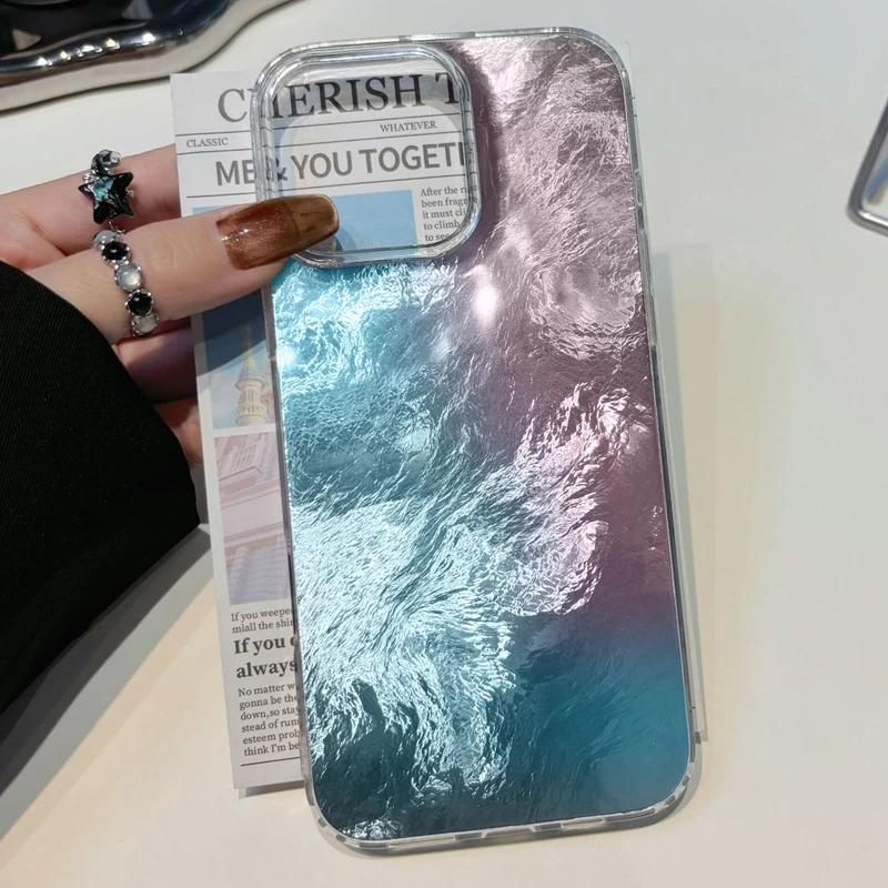 Чехол для телефона с градиентной текстурой ледника для Apple iphone 16pro 16 14 15 13 Pro Max 16e 16plus 12 7 8 Plus XR SE, силиконовый чехол Funda