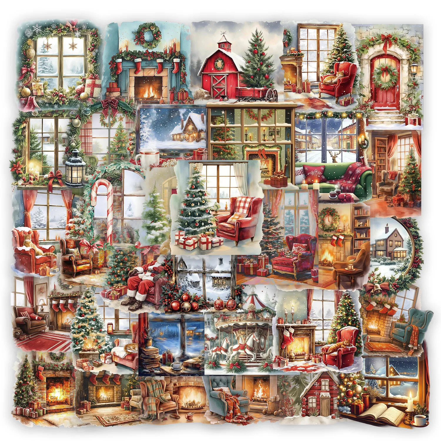 50PCS Christmas Watercolor Scene Fun Stickers DIY Phone Case Laptop Thermos Toy Stickers