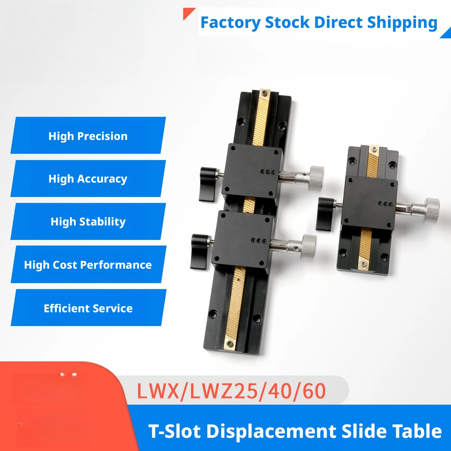 Adjustable Preload Linear Stage with Brass Rack & Pinion, 6061-T6 Aluminum, Laser Scale, 25–60mm Width, 30–560mm Travel