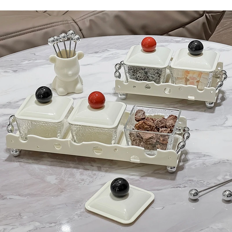 Glass Snack Platter Couple Afternoon Tea Fruit Dessert Home Living Room Nut Decoration Tableware