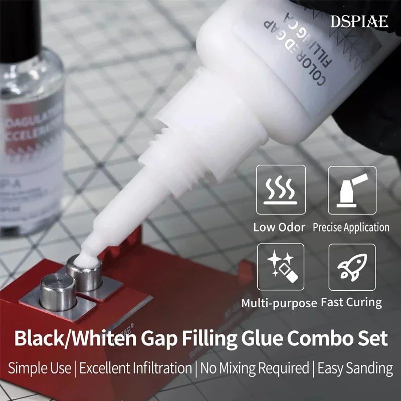 DSPIAE BP-01/BP-02 Colored Gap Filling CA Black/White Liquid Putty BP-A Coagulation Accelerator Seamless Filling Model Glue Tool