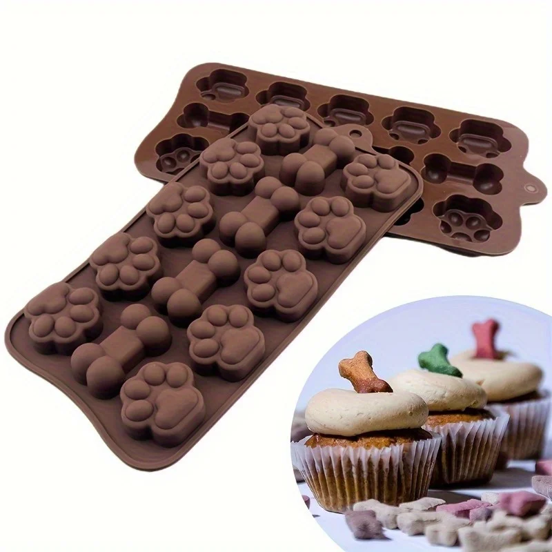 Dog Food Silicone Mold 14 -grid Dog Bone Cat Paw Chocolate Mold Cake Baking Tool Ice Tray Pudding Jelly Mold for Restaurant
