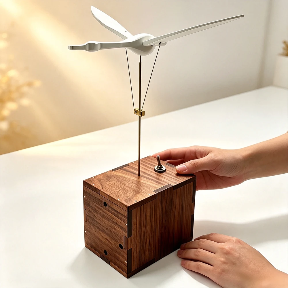 Handcrafted Wooden Bionic Flying Swan Automaton, Kinetic Sky Art Sculpture, Wood Dynamic Wing Lifelike Motion Desktop Decor