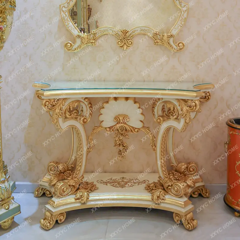 Palace solid wood heavy industry carving sticker gold foil foyer corridor entrance table villa living room entrance table
