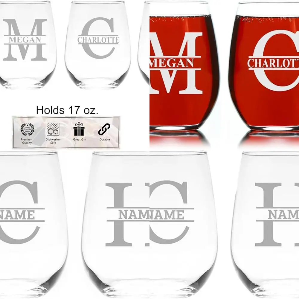

Персонализированный набор бокалов для вина без ножек с монограммой — подарок из 4 предметов для женщин и мужчин