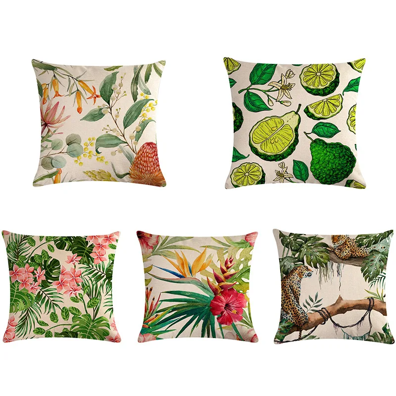 

Tropical Plant Cotton Linen Pillowcase Summer Flower Throw Pillow Cover Room Aesthetics Sofa Bed Garden Chair Pillow Case 45x45