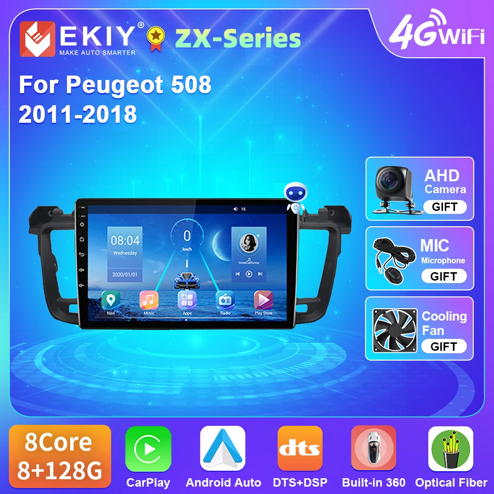 

EKIY T5 Car Radio 2 Din For Peugeot 508 2011-2018 Navigation 4G WIFI BT GPS DSP RDS Multimedia Carplay Android Auto No DVD