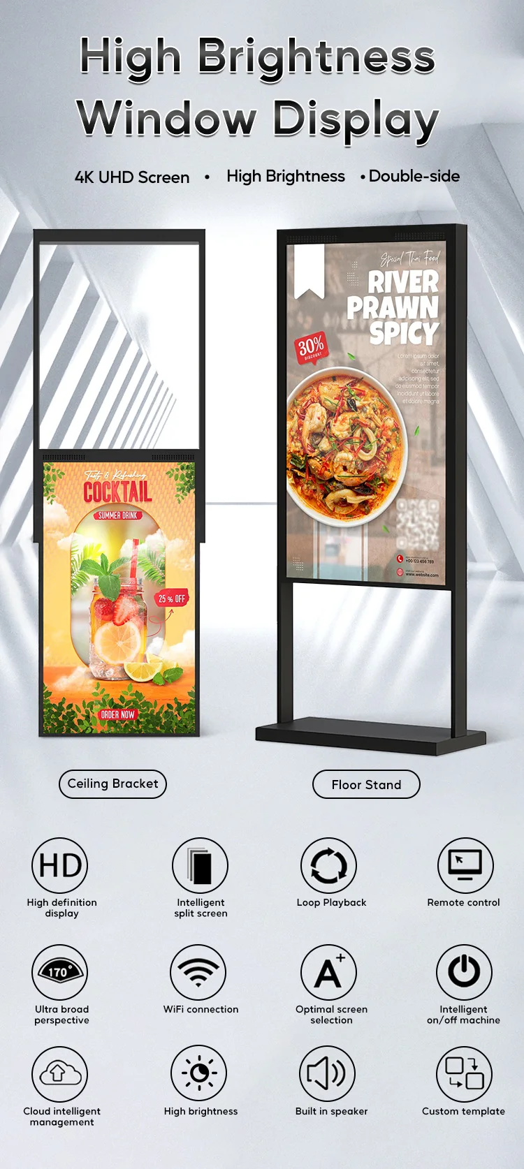 Double-sided Highlight Window Advertising Machine Shopping Center Hanging LCD Screen Commercial Digital Display view 4