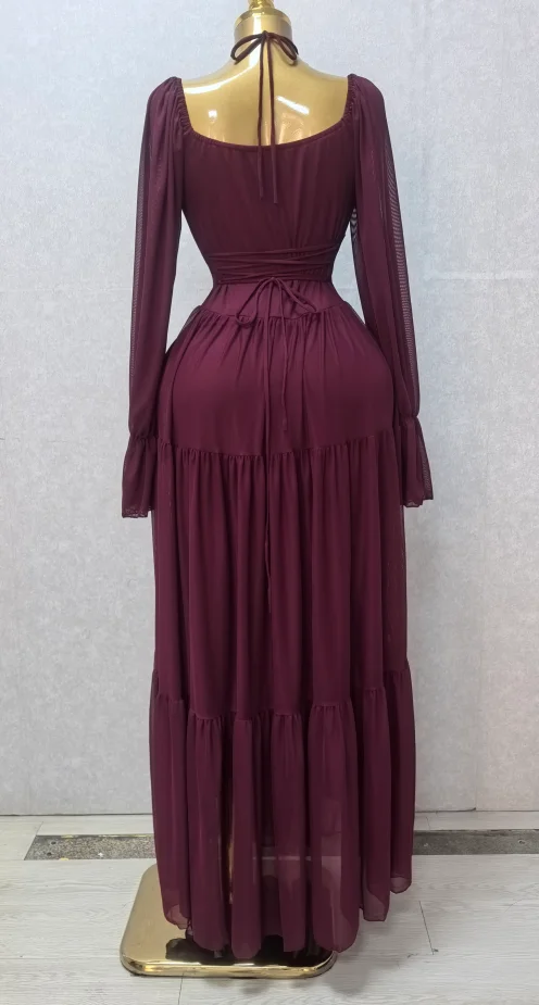 CM.YAYA 2026 Fall Winter Women Long Sleeve Slash Neck Long Maxi Dress Slim Evening Birthday Trendy Sexy Vacation Party Dresses