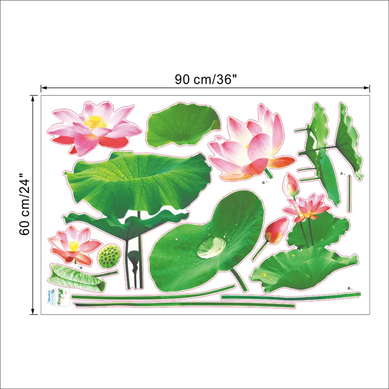 Lotus Leaf Flower Wall Sticker For Shop Office Home Decor 3d Vivid Pastoral Plant Mural Art Diy Pvc Wall Decal