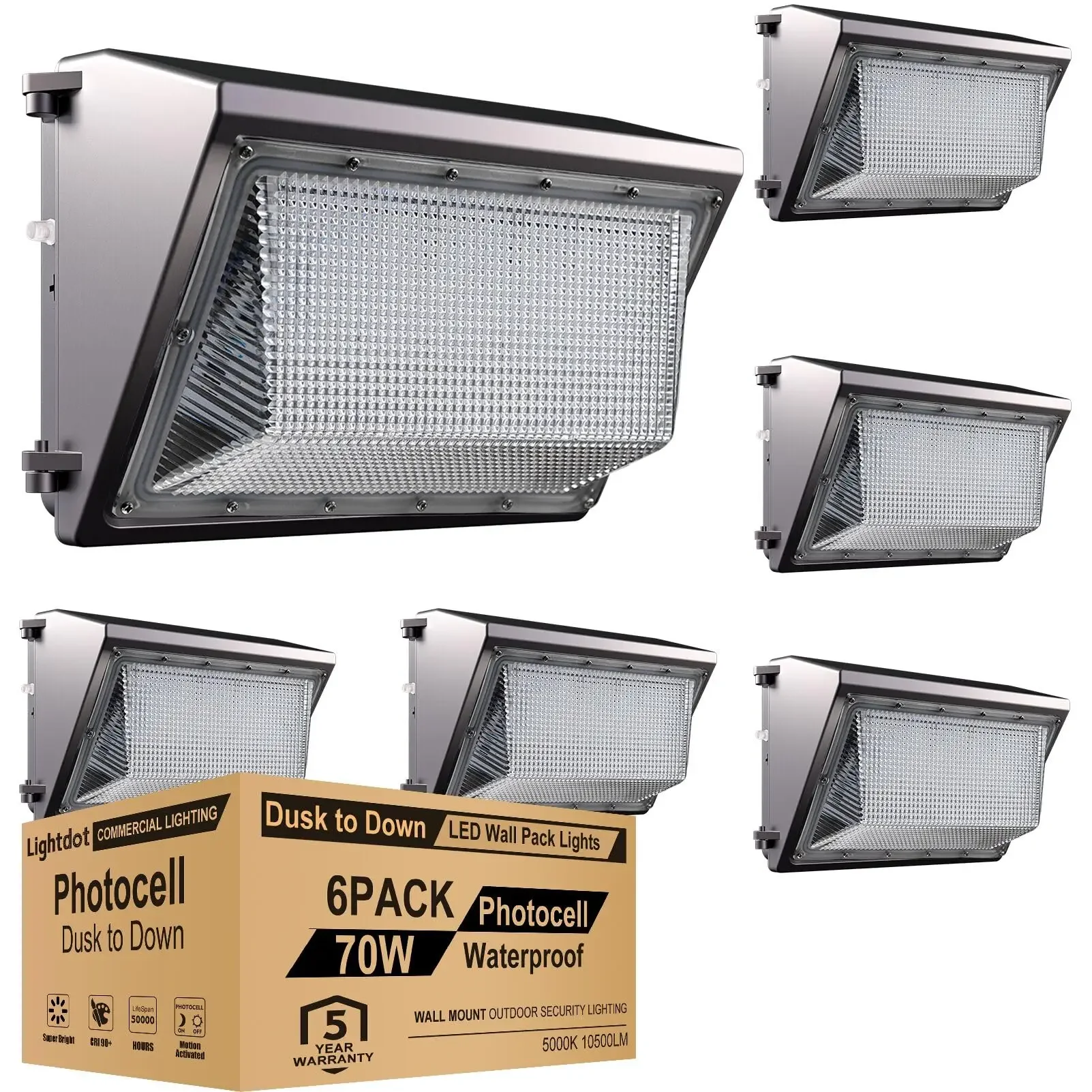 Lightdot 6 Pack 120W LED Wall  Lights with Photocell, 18000Lm [Eqv. 1020W MH/HPS], 5000K Daylight IP65