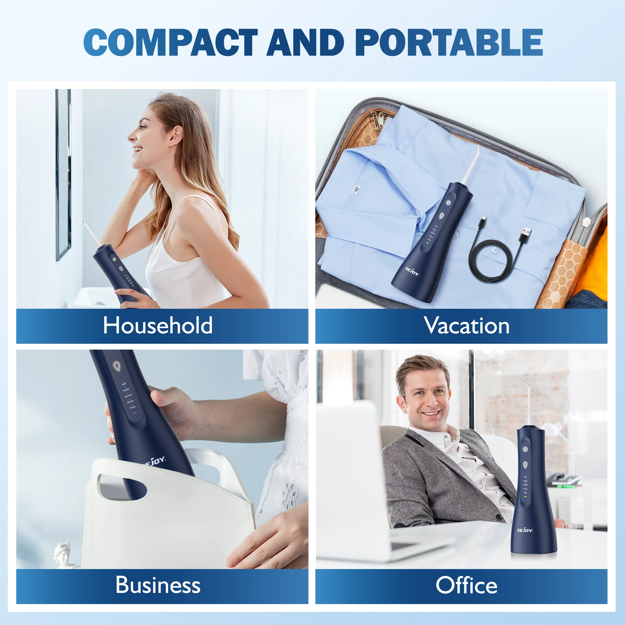 Sejoy جهاز تنظيف الأسنان بالمياه الكهربائية عن طريق الفم الري قابلة للشحن المحمولة الأسنان 5 طرق خزان المياه الأسنان 300 مللي منظف مقاوم للماء