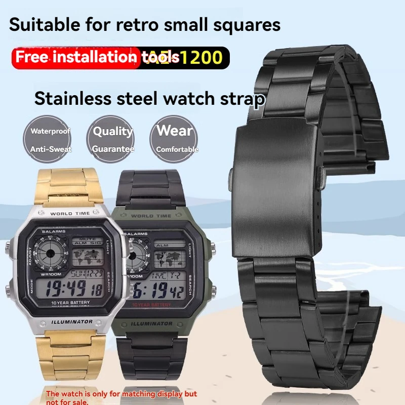 For Casio small square Ae1200 Ae1300 A158 A-159 A169 A168  modified metal stainless steel watch strap Metal men Bracelet 18mm