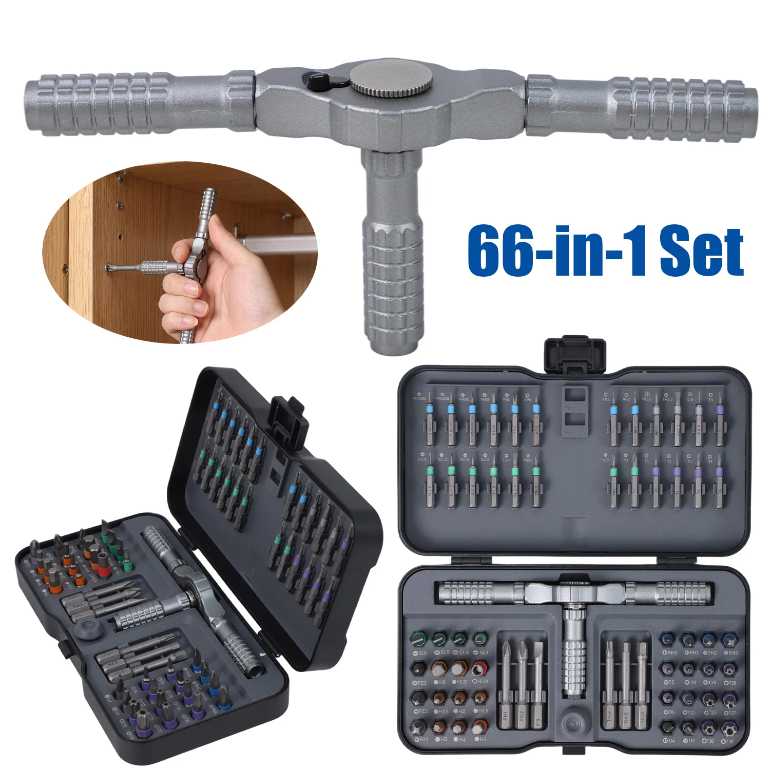 66-teiliges Multi-Schraubendreher-Bit-Set, magnetisches Ratschen-Schraubendreher-Bit-Set, S2-Stahl-Bits für die Demontage und Wartung von Haushaltsgeräten